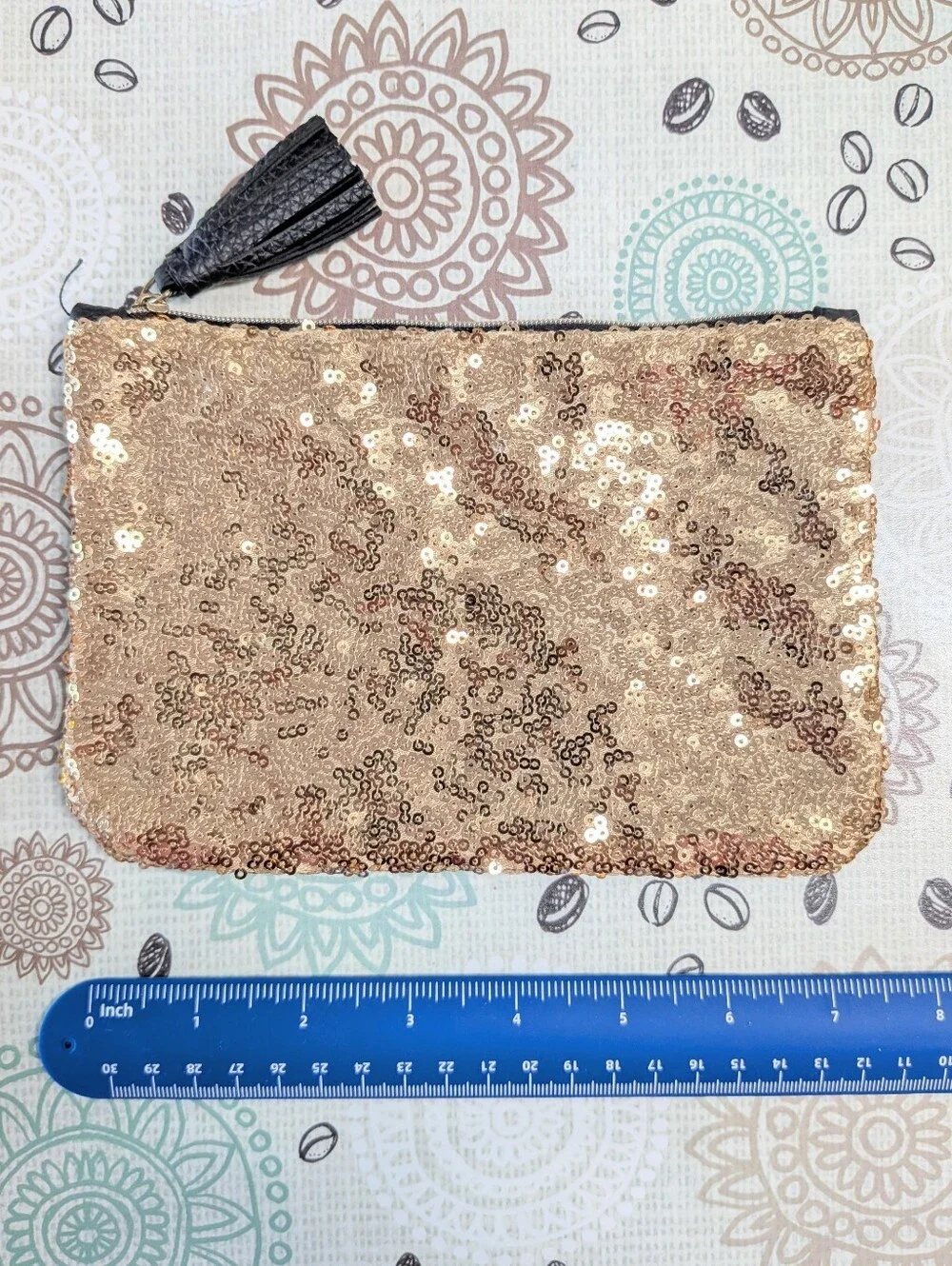 Ipsy gold sequin and faux leather makeup bag